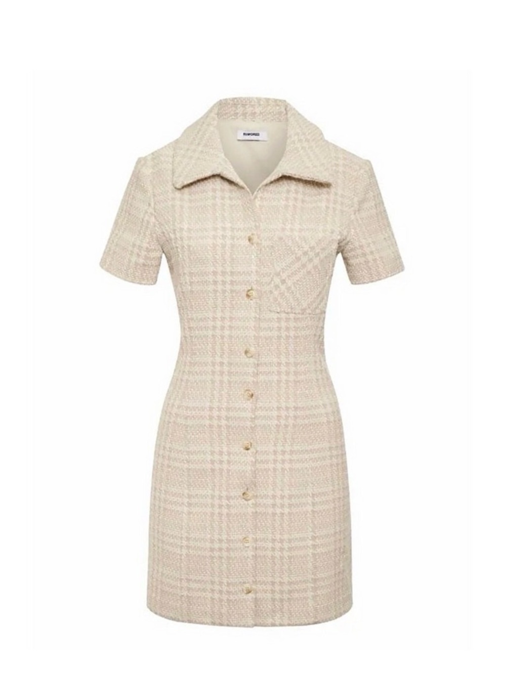 Rumored Tweed Preppy Mini Dress Size 8 Neutral Beige Tan Plaid Notting Hill‎ 90s
